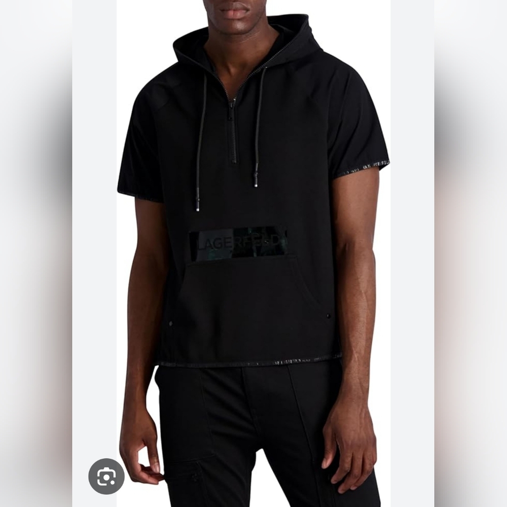 New . Karl Lagerfeld Black Short Sleeve Hoodie
